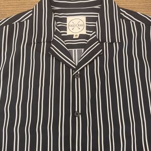 NWT Birch Black Mens Large Button up Short Sleeve Shirt Black White Stripe